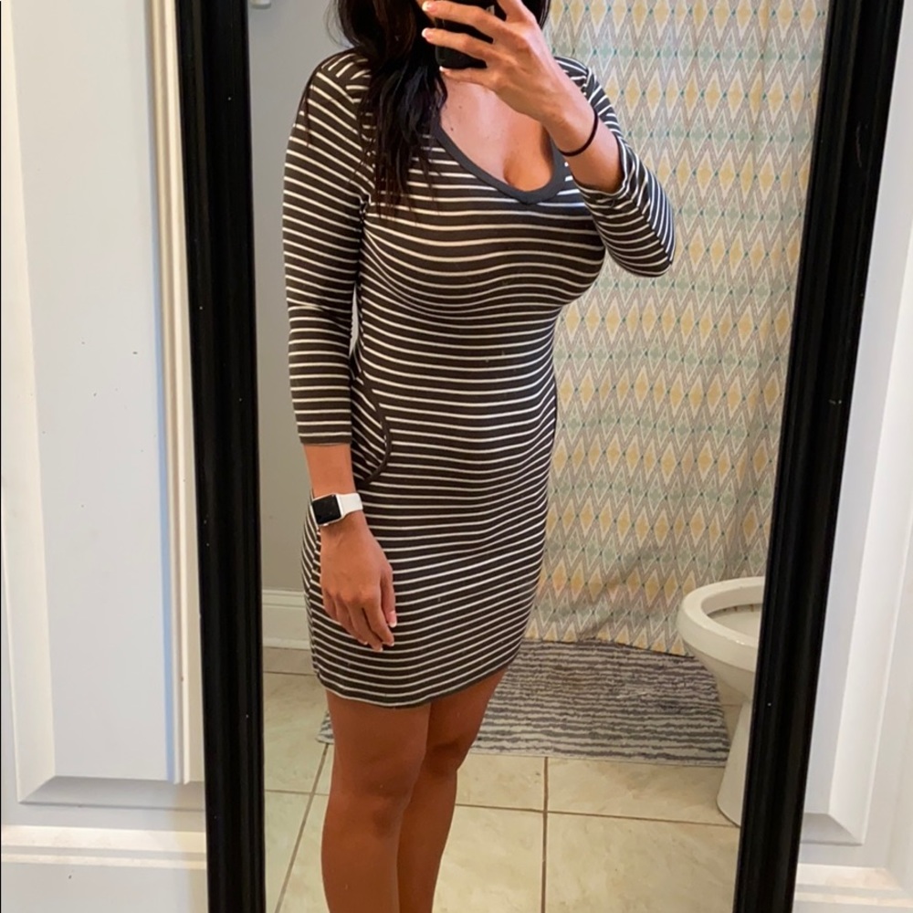 Army green and white striped dress